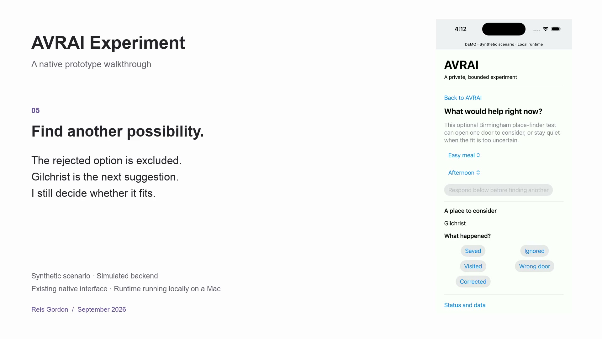 AVRAI Experiment: a native walkthrough with synthetic test inputs